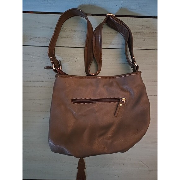 NWOT TYLER RODAN Chocolate Brown Purse, Black and Gold Detail Satchel Preowned - Picture 6 of 11